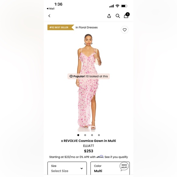Pink flowery Elliat high-low gown NEVER WORN - Picture 1 of 4